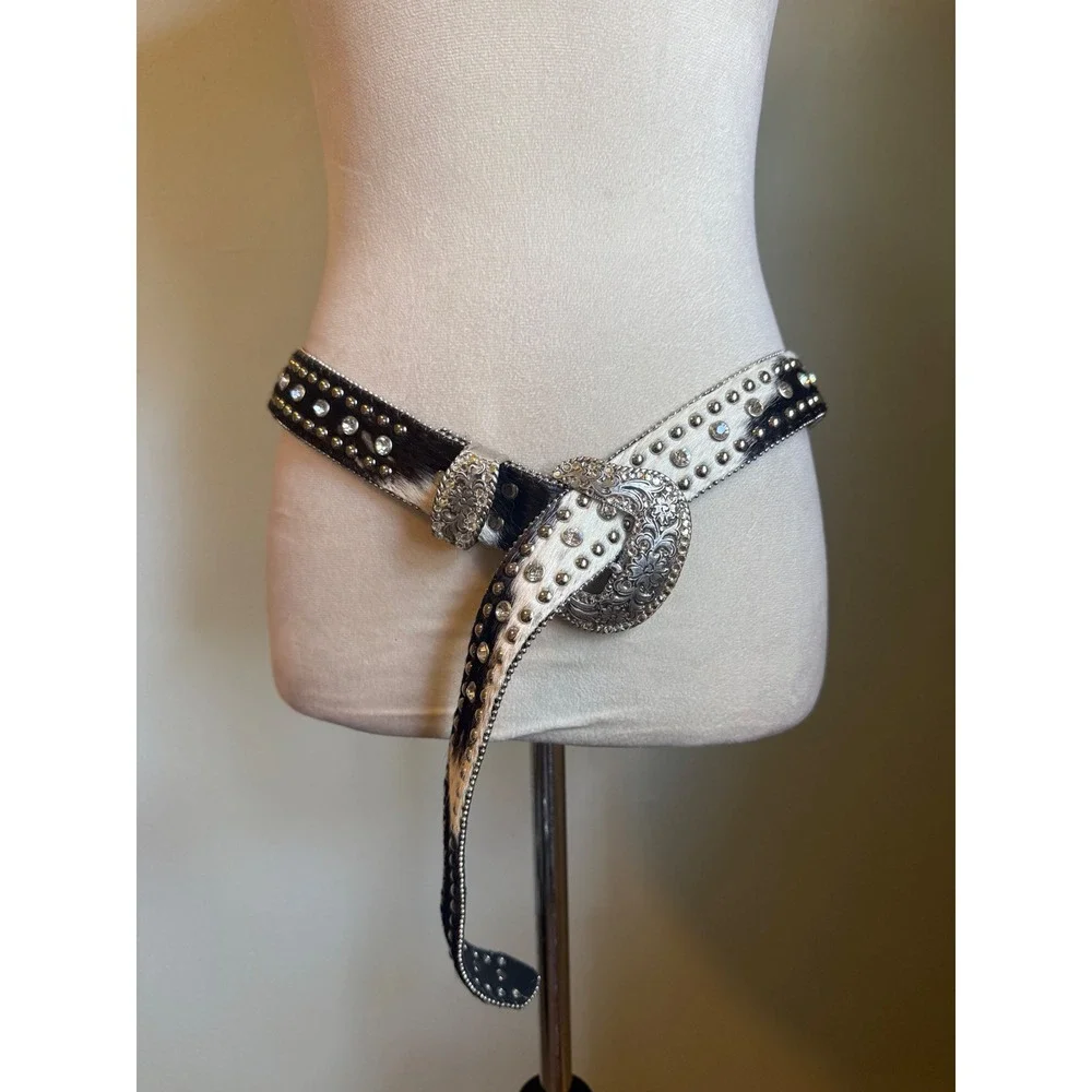 Nocona Womens XL Hair Rhinestone Western Belt Cowgirl y2k bling boho rodeo brown